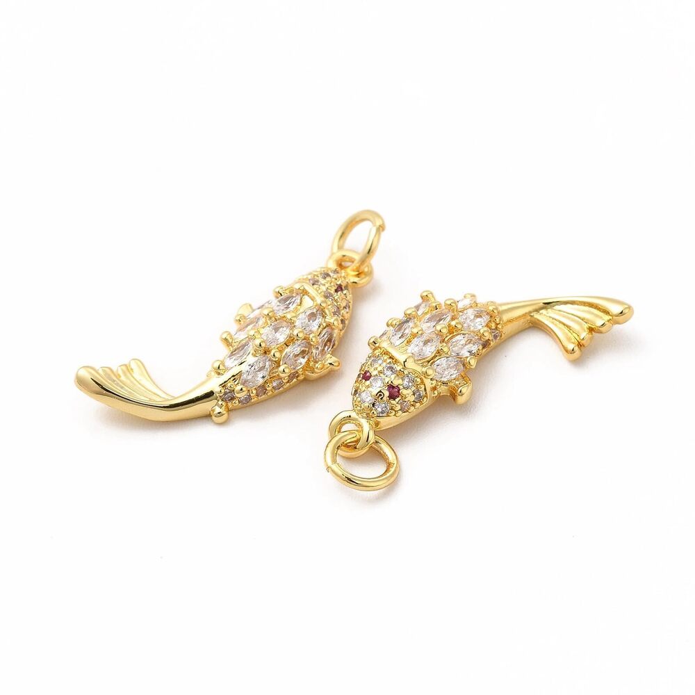 3931 10pcs Cubic Zirconia Fish Charms 18k Real Gold Plated Sea Animal Lucky